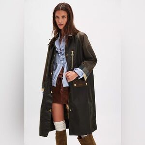 Barbour Olive Green Waxed Long Coat